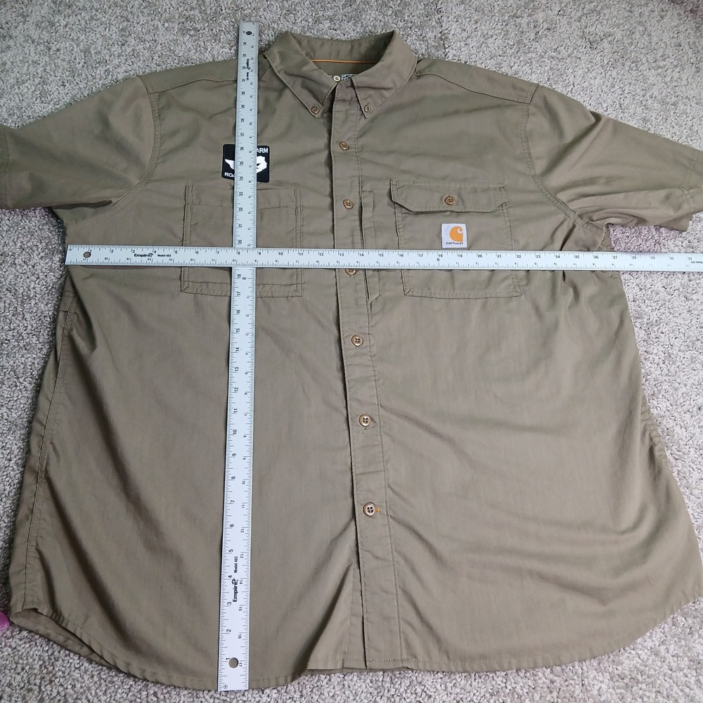 Carhartt Force Mens 2XL Khaki Tan Short Sleeve Button Down Work Shirt Relax fit - Picture 12 of 13
